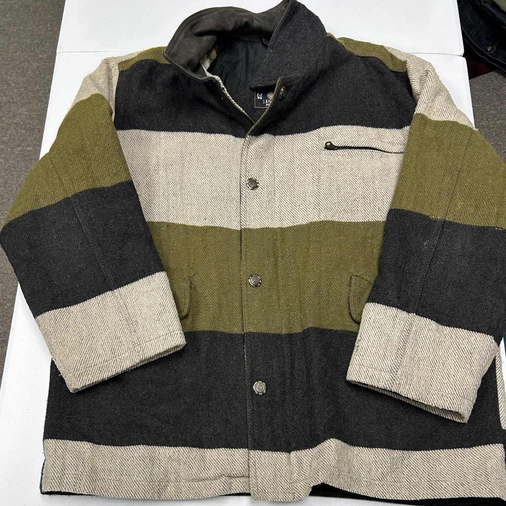 Vintage J. Riggins Wool Stripe Jacket Mens L Green Grey Quilted Workwear Coat